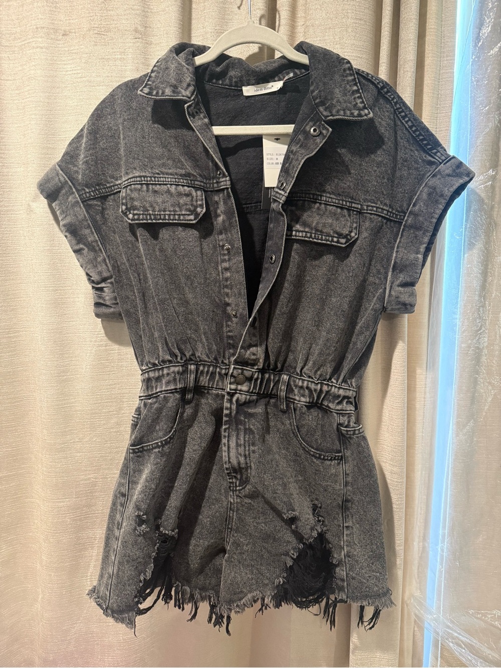 Washed Black Denim Romper Jumpsuit